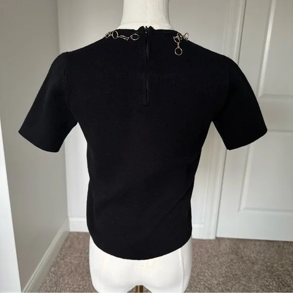 Zara Elegant Black Women’s Thick Knit Top with Gold Ring Detail Small - Picture 5 of 8